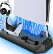 Newest 3 Mode Led Cooler Fan for PS5 Vertical Stand 2 Controller Charging Dock for Sony Playstation 5 Disc/Digital Console (Black)