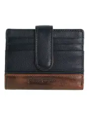 [PIERRE CARDIN] Leather Streamlined Tab Wallet in Black-Cognac