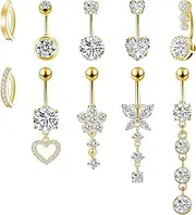 [LEE&RO] Gold Belly Button Ring Dangle Belly Piercing Hoop Belly Ring Surgical Steel Belly Button Rings 14G Navel Ring Belly Button Piercing Jewelry
