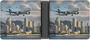 [RTSEBVN] Slim Credit Card Holder Personalized Leather Airplane And City Money Clip Gifts Wallet For Men Women, Airplane and city