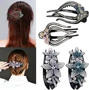 Yusier 4 PCS Rhinestone Double Flower Hair Clips Duckbill Clip Ponytail Clips Flowers Hair Accessories for Women Butterfly Clips Studded with Rhinestones (Star & Flower)