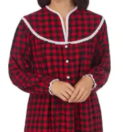 NWT Lanz of Salzburg RED/BLACK BUFFALO CHECK COTTON FLANNEL Nightgown M POCKETS