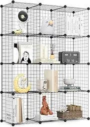 [Giantex] Metal Wire Cube Storage, 12-Cube Stackable Free Standing Cubby Storage Organizer Shelf, Modular Shelving Grids, DIY Bookcase Closet Wardrobe Organization Storage Cubes Bookcase
