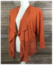 Chico's Travelers Collection Micro Suede Perforated Cardigan Jacket Orange 1