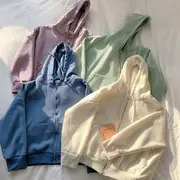 Plain Zip Hoodie Blue - One Size
