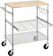 Kitchen Island Freestanding Rolling Kitchen Cart with Wood Tabletop, Kitchen Island Cart WithWheels and Slider Shelf Mobile Kitchen Storage Islands