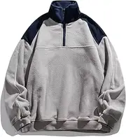 [Aelfric Eden] Fleece Sweatshirt Men's Half Zip Oversize Pullover with Zip Long Sleeve Sweatshirt Microfleece Fleece Jumper Autumn Winter
