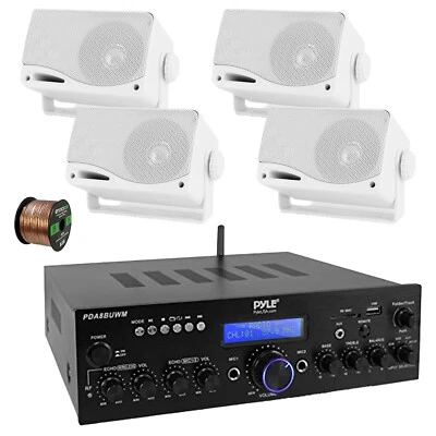 Pyle PDA8BUWM 2-CH Home Audio Bluetooth Receiver, 4x 3.5" White Speakers,Wire
