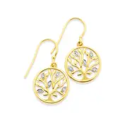 9ct Gold, Diamond Tree Of Life Hook Earrings