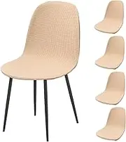 Shells Chair Cover 4Pcs Average Minimalist Stretch Fabric Armless Chair Cover for Dining Seats Fade Resistant Machine Washable High Density Accessories, White