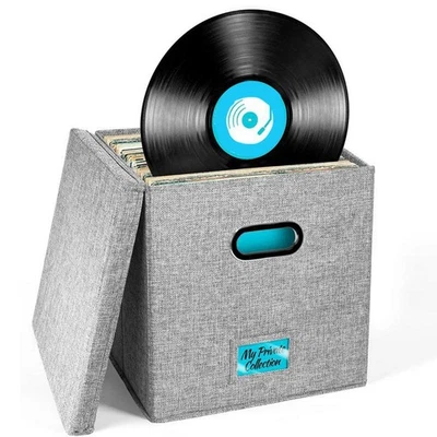 Vinyl Record Storage Box with Lid and Handles, LP Record Organizer, Stylish1925