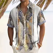 Men's Striped Palm Leaf Tropical Plants Summer Hawaiian Shirt Button Up Shirt Short Sleeve Hawaiian Resort Vacation Holiday Beach Wear Summer Spring Turndown C
