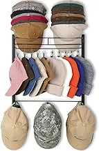 DelSol Metal Hat Rack for 45 Baseball Caps with 10 Traceless Clips, 3 Tier Wall-mounted Hat Rack Holder, Hat Hanger at Closet Entryway Bedroom (Black)