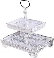 Rustic Multi-Tier Tray Stand - Equipped with Heavy Duty Handle, Wooden Multi-Tier Tray Holder | Solid Wood Table Centerpieces for Cabinets, Offices