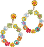 [Holibanna] 1pair Bohemian Bead Flower Earrings for Women Dangle Design Unique Round Beaded Jewelry for Casual and Special Occasions for Girls and Ladies