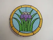 Purple Iris Stained Glass Embroidery Iron-on Patch