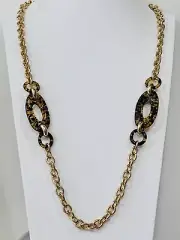 Signed Joan Rivers Vintage Gold Tone Lucite Tortoise Shell Long Necklace 30”