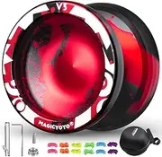 [MAGICYOYO] Professional Responsive Yoyo V3, Metal Yoyo for Kids Beginners Alloy Yoyo for Adults with KK Bearing + Bearing Removal Tool + Long Axle + Bag + 5 Yoyo Strings (Black Red)