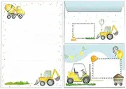 Writing Paper Set Letter Pad with Envelope for Boys Children Construction Site Digger Children's Motif Letter Paper Pad Lined (A5 with 25 Sheets + 15 Envelopes)