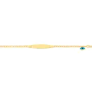 9ct Gold 16cm Hollow Curb Identity Bracelet With Evil Eye Charm