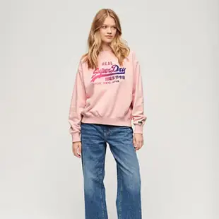 【Superdry】女裝 長袖上衣 圓領套頭衫 大學T Tonal VL Graphic(粉紅)