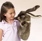 NEW WITH TAG Folkmanis Puppets Rabbit Hare Stage Hand Puppet Long Sleeve Plush