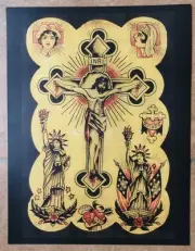 antique 1920s dom chance related jesus buckie folk art tattoo flash 11x14 print
