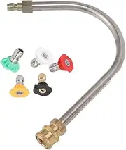 10 Pack Pressure Washer Extension Wand, Stainless Steel & Brass 4000 PSI Quick Connect Curved Rod Spray Lance for Power Washers (U Shaped with 5 Nozzles)