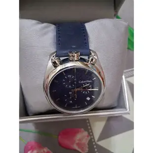 （全新）Calvin Klein 雅痞編織紋真三眼手錶（藍色）