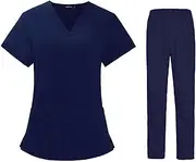 [Perfeclan] Women Nurse Scrubs Set Uniform Workwear Jogging Pant Quick Drying Nursing Work Clothing for SPA Cosmetology Wrinkle Resistant
