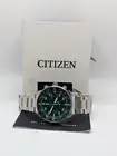 Citizen Eco-Drive Mens Green Dial Silver Band Analog Chronograph Wristwatch