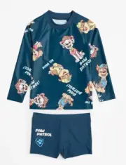 Boys size 3 PAW PATROL Navy long sleeve rash vest bather bottoms swim set NEW