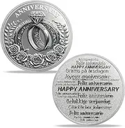 Anniversary Challenge Coin with Intertwined Rings Roses Happy Anniversary Romantic Love Gifts for Couples His Her Girlfriend Boyfriend Souvenir Keepsake