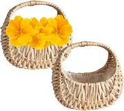 2pcs Wicker Picnic Basket with Handle Flower Girl Baskets for Party Decorative Baskets Wicker Storage Basket, 16.5x17x11cm Rattan Basket Wicker Storage Basket Small Easter Basket Basket with Handle