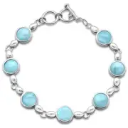 Bezel Round Natural Larimar .925 Sterling Silver Bracelet
