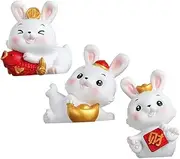 KONTONTY 3pcs Bunny Ornament Rabbit Figurines Home Decor Desk Topper Chinese New Year Decoration Chinese Status Chinese New Year 2023 Lucky Rabbit Mini Lunar Calendar Office Resin