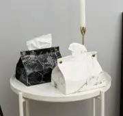 Stylish Tissue Box Cover Napkin Case PU Leather Pouch Marble Pattern Vanity Bag