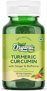 Organic Zing Turmeric Curcumin with Ginger & BioPerine | 2250 mg | 30 Capsules