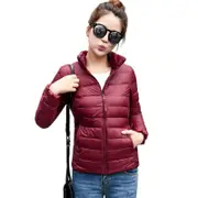 Nevenka Womens Lightweight Puffer Jacket Winter Stand Collar Short Coat-Wine Red