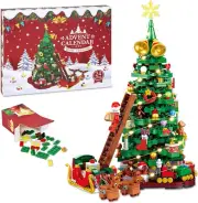 Advent Calendar 2024 Christmas Tree Building Blocks Set with LED Light Santa Cli