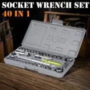 40-Piece Tool Kit Set 1/4" 3/8" Socket Set Wrench Ratchet Car Home Tools W/Case