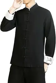 [Aoleaky] Chinese Style Men's Tang Suit Hanfu Long-Sleeved Linen Kung Fu Shirt Loose Outer Wear Zen Clothes Top