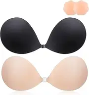 [MINIYA] 2025 Push Up Sticky Bra Adhesive Invisible Bra Backless Strapless Bra, Nude+black, D
