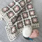 Baby Blanket Crochet Granny Square Blush Pink, Light Brown Grey and Cream
