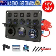 5 Gang 12V Switch Panel Control 2 USB Charger ON /OFF Toggle For Truck Boat Cars