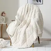 Wemore Fleece Weighted Blanket for Adults (48" x 72" 12lbs, Cream White), Dual Sided Cozy Soft Sherpa Heavy Blanket, 3D Imitation Turtle Shell Warm Jacquard Flannel Weighted Blankets for Couch and Bed