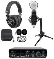 Rockville R-TRACK 2x2 1-Person Podcast Kit w/ RCM03 Microphone+Stand+Headphones