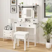 CostwayMakeup Vanity Desk with Sliding Mirror and 3-Color LED Lights-White