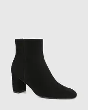 Kimberly Black Suede Leather Block Heel Ankle Boot