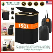 150L Polyester Laundry Hamper with Lid, Removable Bags, Foldable Storage Basket